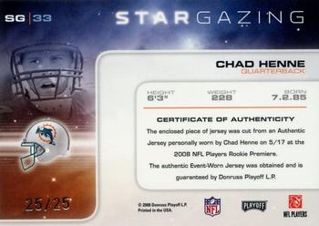 2008 Playoff Absolute Memorabilia - Star Gazing Materials Oversize Jersey Number #SG 33 Chad Henne Back