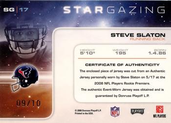 2008 Playoff Absolute Memorabilia - Star Gazing Materials Oversize Jersey Number Prime #SG 17 Steve Slaton Back
