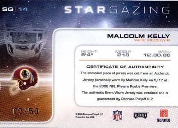 2008 Playoff Absolute Memorabilia - Star Gazing Materials Prime #SG 14 Malcolm Kelly Back