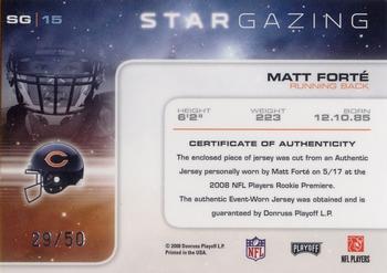 2008 Playoff Absolute Memorabilia - Star Gazing Materials Prime #SG 15 Matt Forte Back