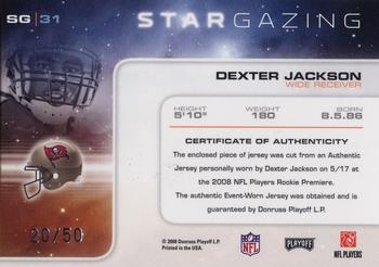 2008 Playoff Absolute Memorabilia - Star Gazing Materials Prime #SG 31 Dexter Jackson Back