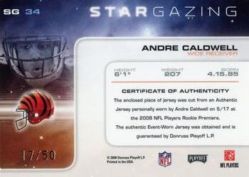 2008 Playoff Absolute Memorabilia - Star Gazing Materials Prime #SG 34 Andre Caldwell Back