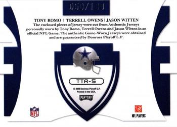 2008 Playoff Absolute Memorabilia - Team Trios Materials NFL #TTR-5 Tony Romo / Terrell Owens / Jason Witten Back