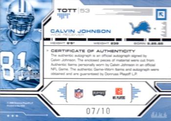 2008 Playoff Absolute Memorabilia - Tools of the Trade Double Material Autographs Black Spectrum #TOTT 53 Calvin Johnson Back