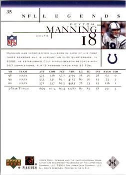 2001 Upper Deck Legends #35 Peyton Manning Back