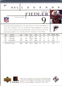 2001 Upper Deck Legends #40 Jay Fiedler Back