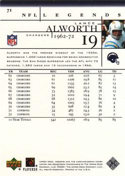 2001 Upper Deck Legends #71 Lance Alworth Back