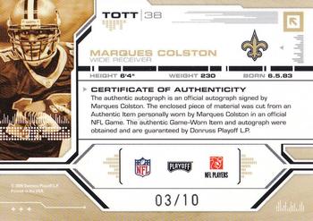 2008 Playoff Absolute Memorabilia - Tools of the Trade Material Autographs Black Spectrum #TOTT 38 Marques Colston Back