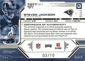 2008 Playoff Absolute Memorabilia - Tools of the Trade Material Autographs Black Spectrum #TOTT 61 Steven Jackson Back