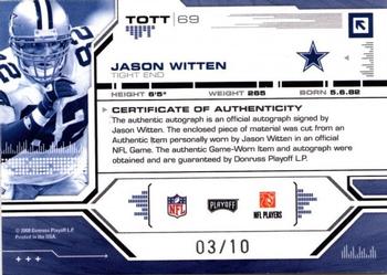 2008 Playoff Absolute Memorabilia - Tools of the Trade Material Autographs Black Spectrum #TOTT 69 Jason Witten Back