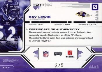 2008 Playoff Absolute Memorabilia - Tools of the Trade Material Oversize Black Spectrum #TOTT 60 Ray Lewis Back