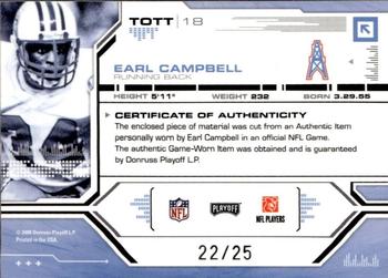 2008 Playoff Absolute Memorabilia - Tools of the Trade Material Oversize Jersey Number Blue #TOTT 18 Earl Campbell Back