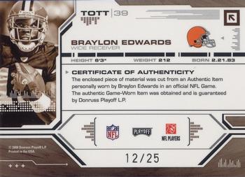 2008 Playoff Absolute Memorabilia - Tools of the Trade Material Oversize Jersey Number Blue #TOTT 39 Braylon Edwards Back