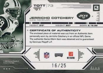 2008 Playoff Absolute Memorabilia - Tools of the Trade Material Oversize Jersey Number Blue #TOTT 73 Jerricho Cotchery Back