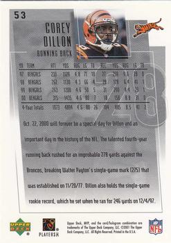 2001 Upper Deck MVP #53 Corey Dillon Back