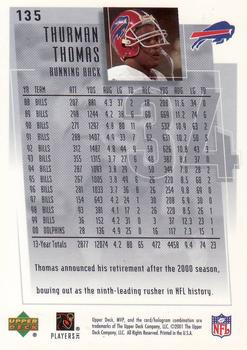 2001 Upper Deck MVP #135 Thurman Thomas Back