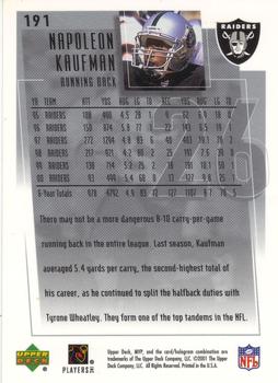2001 Upper Deck MVP #191 Napoleon Kaufman Back