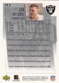 2001 Upper Deck MVP #192 Jon Ritchie Back