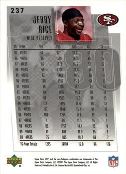 2001 Upper Deck MVP #237 Jerry Rice Back