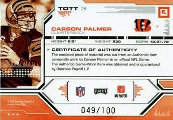 2008 Playoff Absolute Memorabilia - Tools of the Trade Material Red #TOTT 3 Carson Palmer Back
