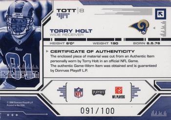 2008 Playoff Absolute Memorabilia - Tools of the Trade Material Red #TOTT 8 Torry Holt Back