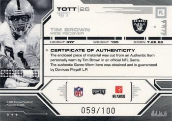 2008 Playoff Absolute Memorabilia - Tools of the Trade Material Red #TOTT 26 Tim Brown Back