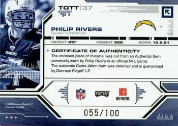 2008 Playoff Absolute Memorabilia - Tools of the Trade Material Red #TOTT 37 Philip Rivers Back