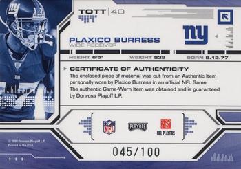 2008 Playoff Absolute Memorabilia - Tools of the Trade Material Red #TOTT 40 Plaxico Burress Back