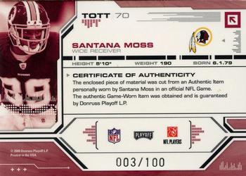 2008 Playoff Absolute Memorabilia - Tools of the Trade Material Red #TOTT 70 Santana Moss Back