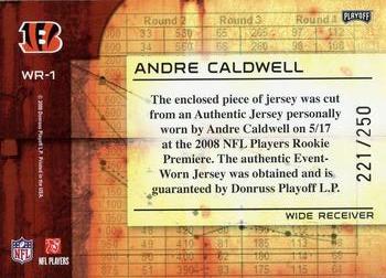 2008 Playoff Absolute Memorabilia - War Room Materials #WR-1 Andre Caldwell Back