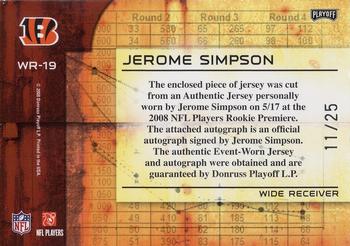 2008 Playoff Absolute Memorabilia - War Room Materials Autographs #WR-19 Jerome Simpson Back