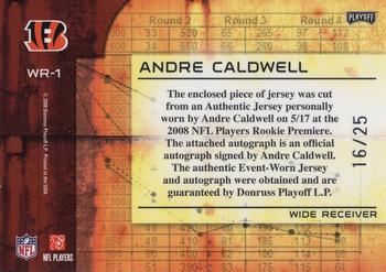2008 Playoff Absolute Memorabilia - War Room Materials Autographs Prime #WR-1 Andre Caldwell Back