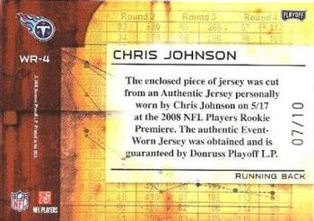 2008 Playoff Absolute Memorabilia - War Room Materials Oversize Jersey Number Prime #WR-4 Chris Johnson Back