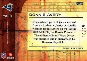 2008 Playoff Absolute Memorabilia - War Room Materials Oversize Prime #WR-9 Donnie Avery Back
