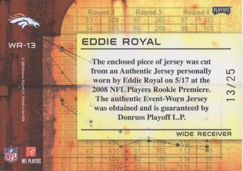 2008 Playoff Absolute Memorabilia - War Room Materials Oversize Prime #WR-13 Eddie Royal Back