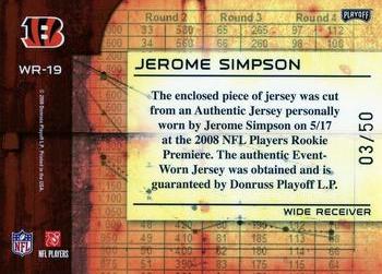 2008 Playoff Absolute Memorabilia - War Room Materials Prime #WR-19 Jerome Simpson Back