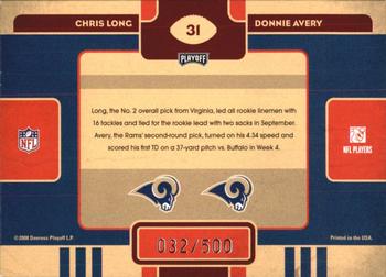 2008 Playoff Contenders - Draft Class #31 Chris Long / Donnie Avery Back