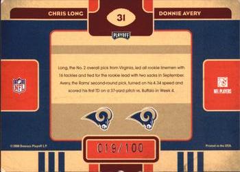 2008 Playoff Contenders - Draft Class Gold #31 Chris Long / Donnie Avery Back