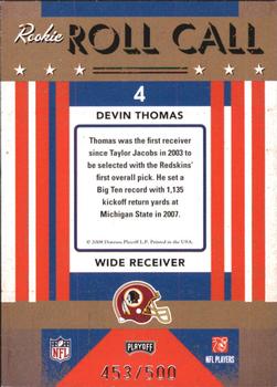 2008 Playoff Contenders - Rookie Roll Call #4 Devin Thomas Back