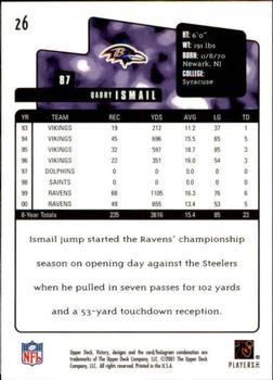 2001 Upper Deck Victory #26 Qadry Ismail Back