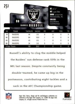 2001 Upper Deck Victory #251 Darrell Russell Back