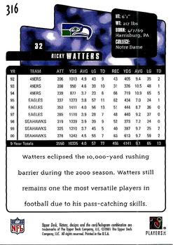 2001 Upper Deck Victory #316 Ricky Watters Back