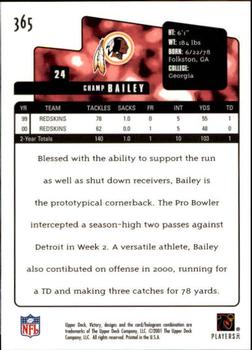 2001 Upper Deck Victory #365 Champ Bailey Back