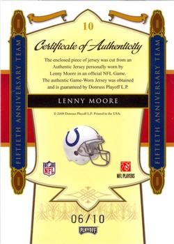 2008 Playoff National Treasures - 50th Anniversary Material Prime #10 Lenny Moore Back