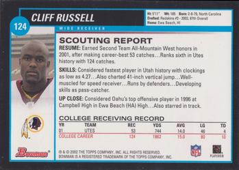 2002 Bowman #124 Cliff Russell Back