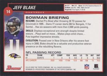 2002 Bowman #14 Jeff Blake Back