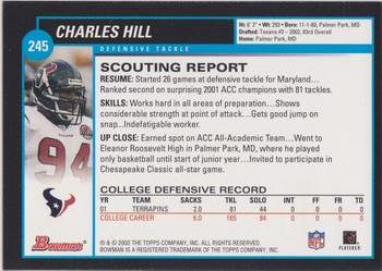 2002 Bowman #245 Charles Hill Back