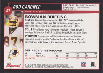 2002 Bowman #47 Rod Gardner Back