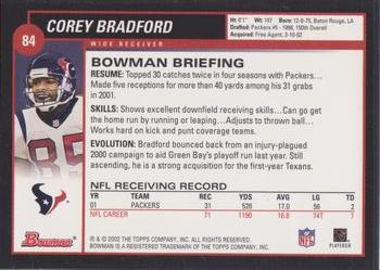 2002 Bowman #84 Corey Bradford Back