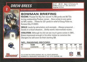2002 Bowman #2 Drew Brees Back